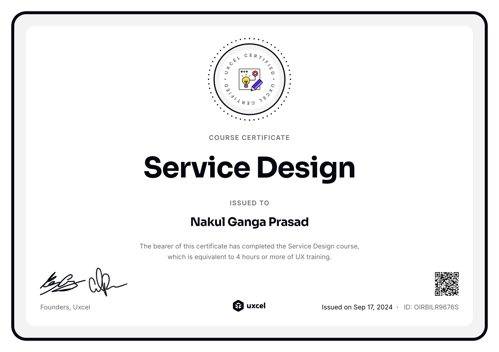 Nakul Ganga Prasad's certificate